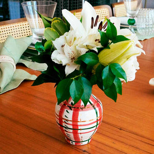 MINI VASO DE CERÂMICA ARTESANAL XADREZ COM OURO 12CM