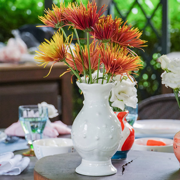 VASO DE CERÂMICA FEITO A MÃO BOLINHAS BRANCA 21CM