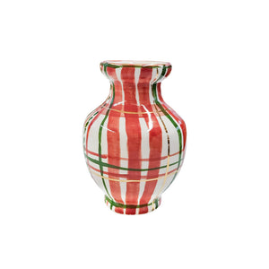 MINI VASO DE CERÂMICA ARTESANAL XADREZ COM OURO 12CM