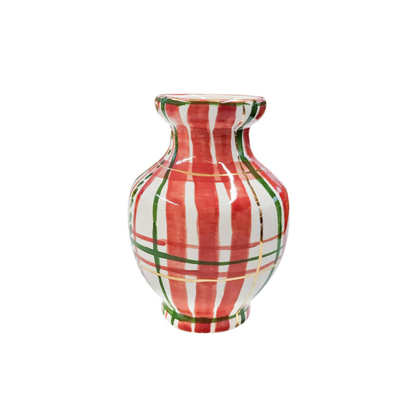 MINI VASO DE CERÂMICA ARTESANAL XADREZ COM OURO 12CM