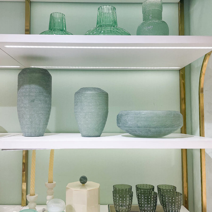 CENTRO DE MESA EM VIDRO FOSCO CELADON