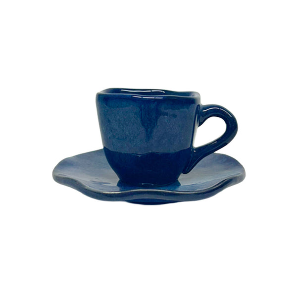 XÍCARA COM PIRES CERÂMICA AZUL