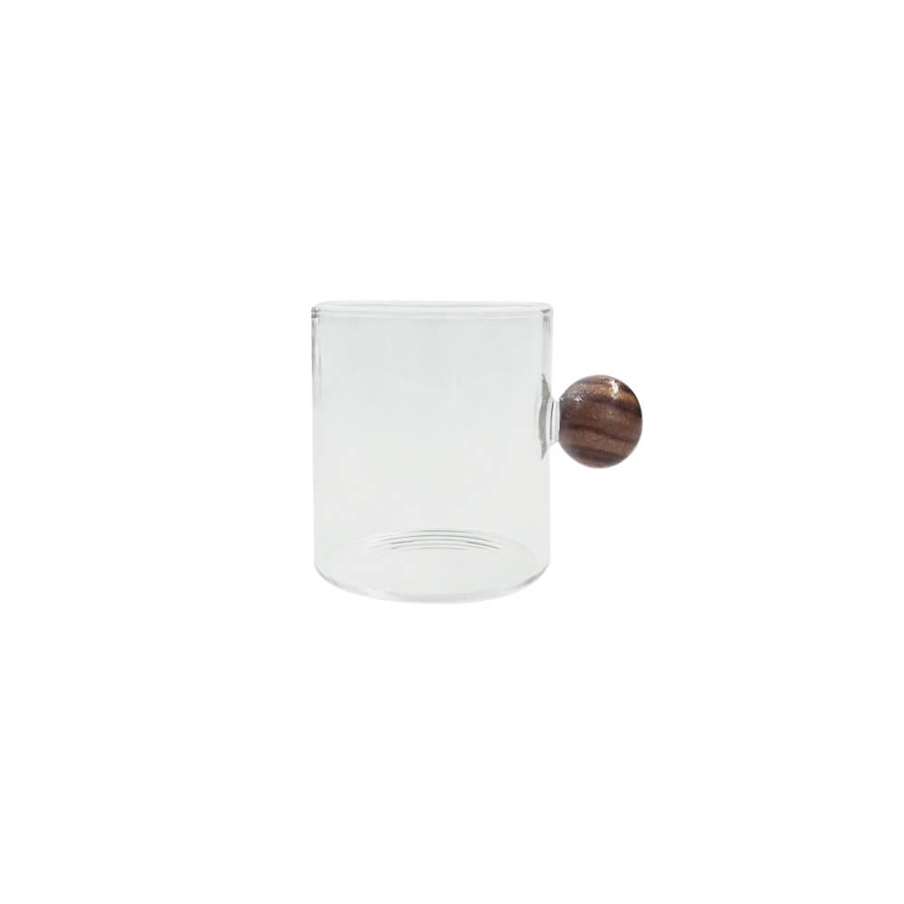 XÍCARA DE VIDRO ESFERA MADEIRA