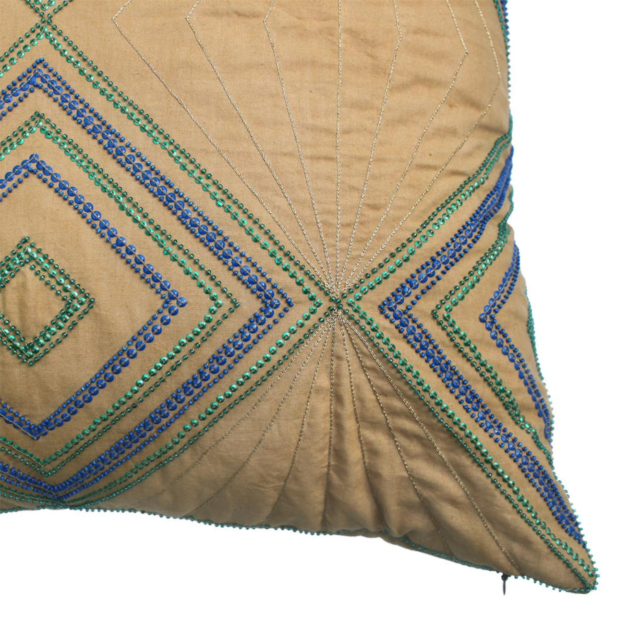 CAPA DE ALMOFADA SIMETRIA BORDADA A MÃO AZUL