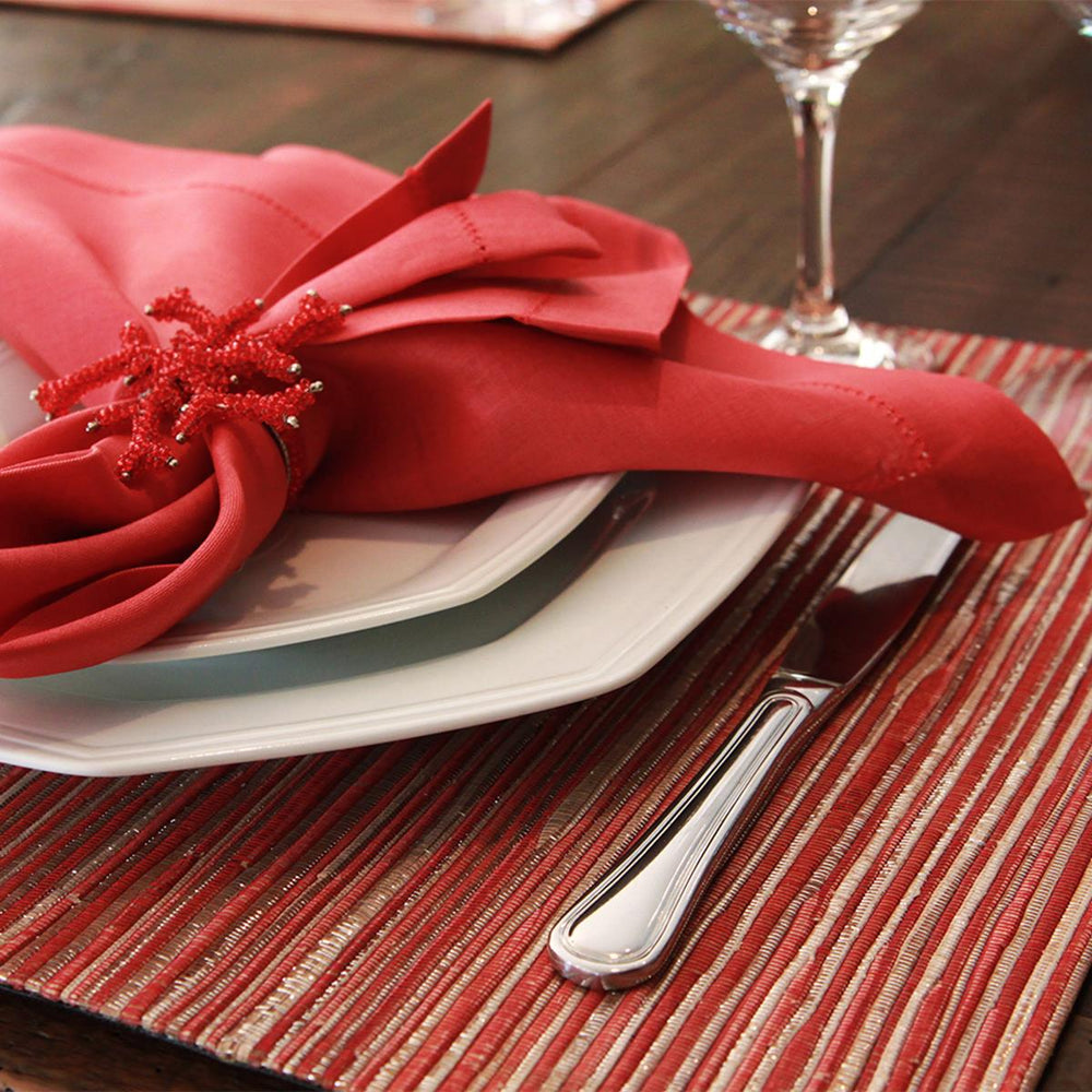 JOGO AMERICANO DE FIBRA NATURAL SHINE RETANGULAR VERMELHO 46X37 CM
