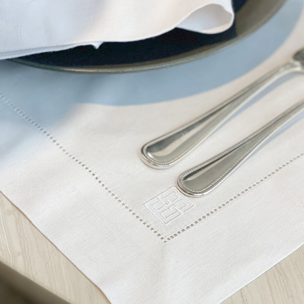 GUARDANAPO DE LINHO VISCO BARRA LARGA PREMIUM BRANCO 55X55 CM