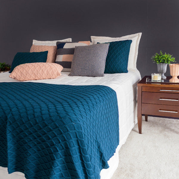 CAPA DE ALMOFADA TRICOT PLUS GOTAS AZUL 50 X 50 CM