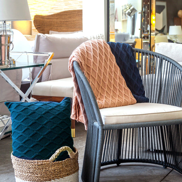 CAPA DE ALMOFADA TRICOT PLUS GOTAS RETANGULAR AZUL 60X40 CM