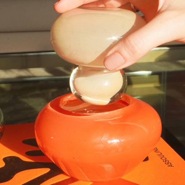 BOMBONIERE BUBBLE DE VIDRO SOPRADO À MÃO LARANJA