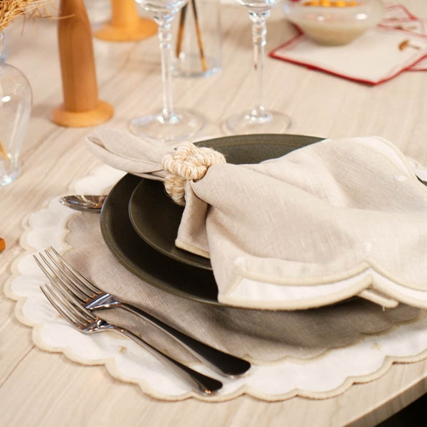 JOGO AMERICANO DE LINHO PURO ROYAL BEGE E MARFIM 43 CM