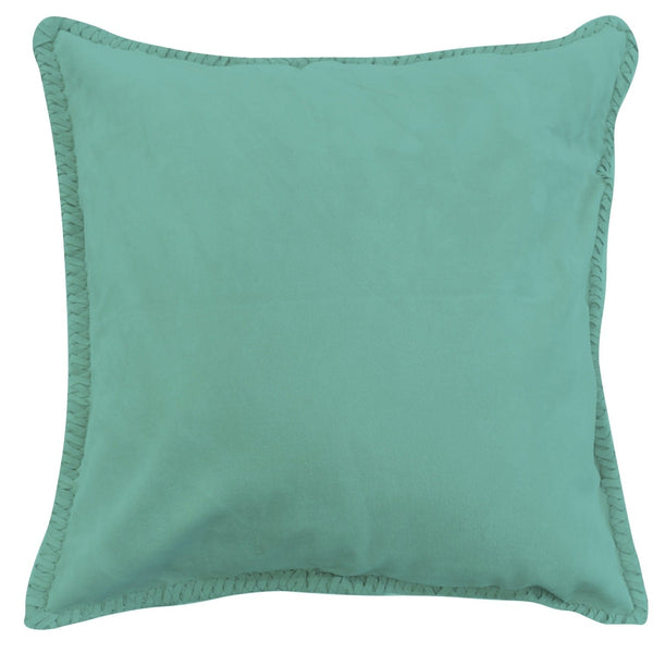 CAPA DE ALMOFADA CAMURÇA NATURAL TRANÇAS VERDE ÁGUA 50X50 CM