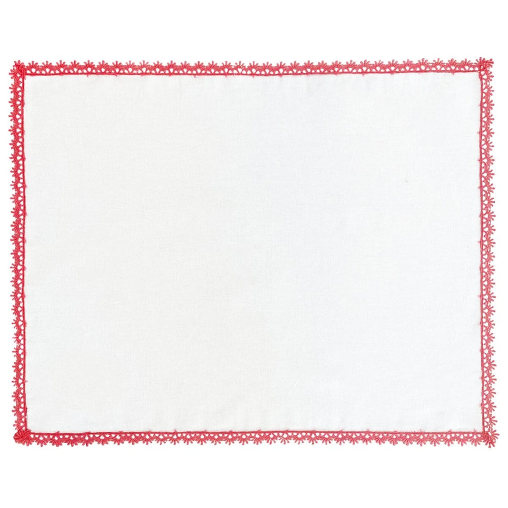 JOGO AMERICANO  DE LINHO COM GUIPIR NINA VERMELHO 46X37 CM