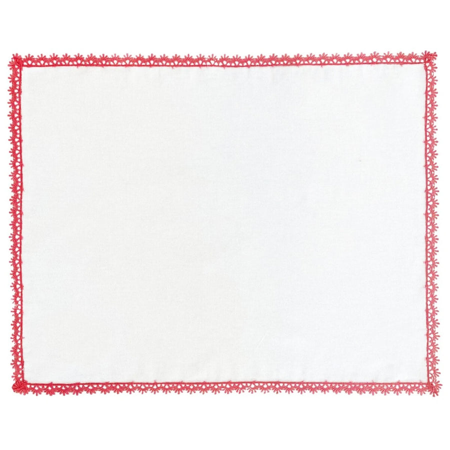 JOGO AMERICANO  DE LINHO COM GUIPIR NINA VERMELHO 46X37 CM