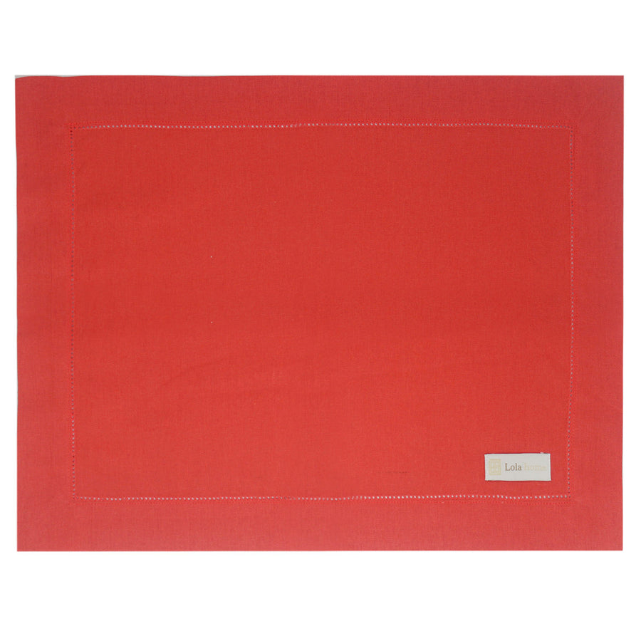 JOGO AMERICANO DE LINHO VISCO COM PONTO AJOUR SUMMER COLORS CORAL 46X37 CM