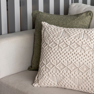 CAPA DE ALMOFADA DE MACRAMÊ BEGE 50X50CM