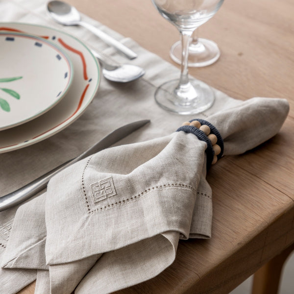 GUARDANAPO DE LINHO PURO BARRA LARGA PREMIUM NATURAL 55X55 CM