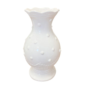 VASO DE CERÂMICA FEITO A MÃO BOLINHAS BRANCA 21CM