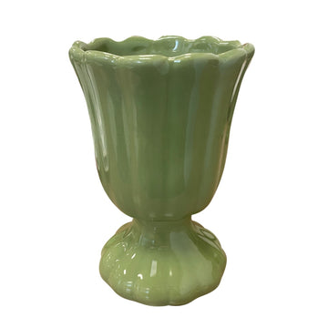 VASO DE CERÂMICA FEITO A MÃO TULIPA VERDE 13,5 X 19,5 (H) CM