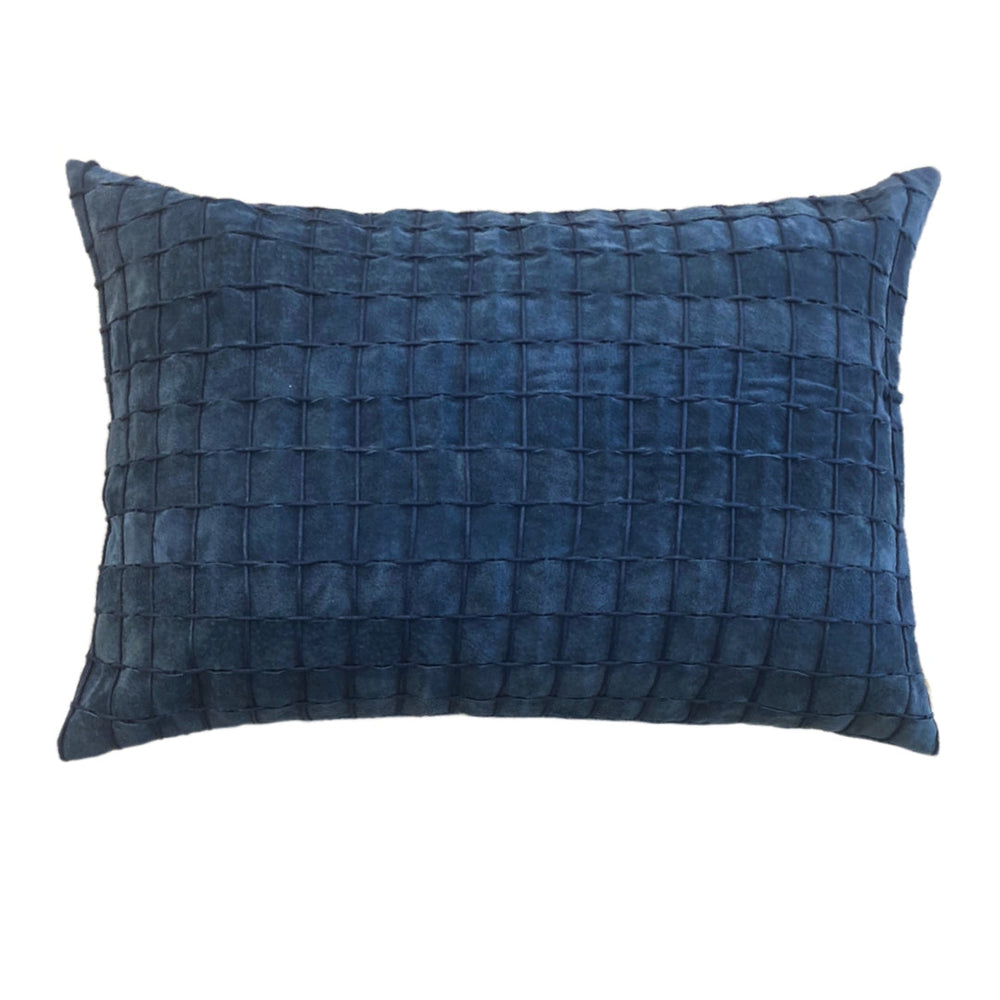 CAPA DE ALMOFADA CAMURÇA NATURAL TRAMADA AZUL MARINHO 50 X 35 CM