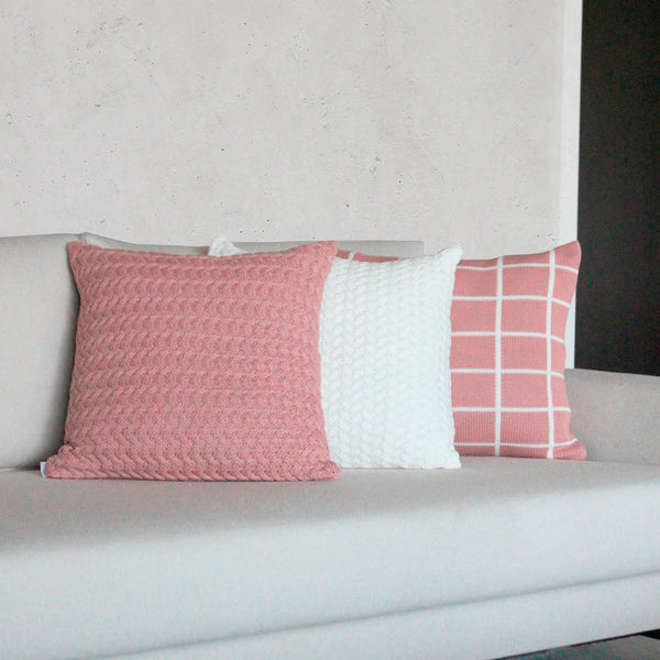 CAPA DE ALMOFADA TRICOT PLUS GRID ROSA 50X50 CM