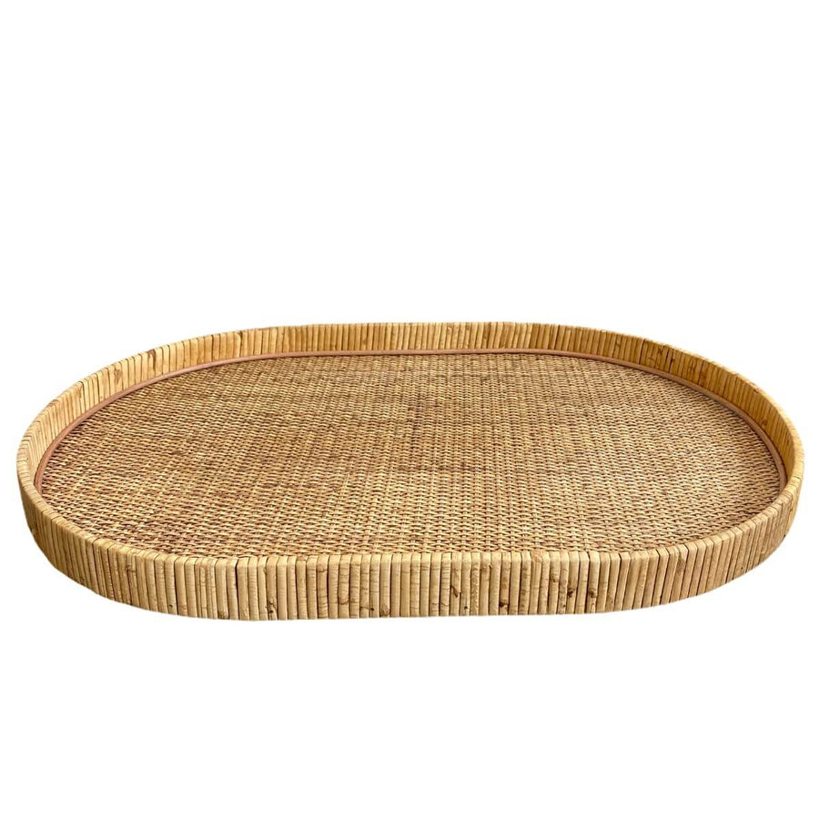 BANDEJA DE RATTAN E MADEIRA OVAL CLEAN G 61X41X4CM