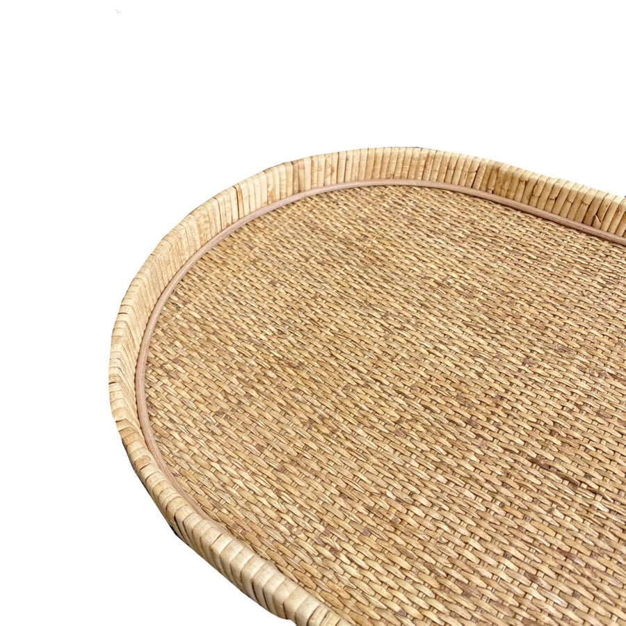 BANDEJA DE RATTAN E MADEIRA OVAL CLEAN G 61X41X4CM