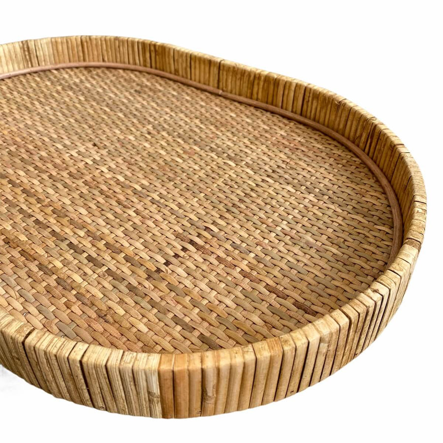 BANDEJA DE RATTAN E MADEIRA OVAL CLEAN P 45X30X4CM