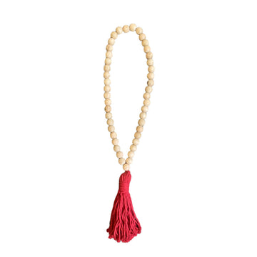 COLAR DE MESA MADEIRA TASSEL VERMELHO 67 CM