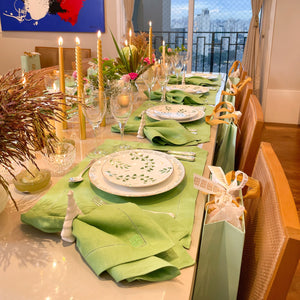 JOGO AMERICANO LINHO PURO BARRA LARGA PREMIUM VERDE FOLHA 50X39  CM