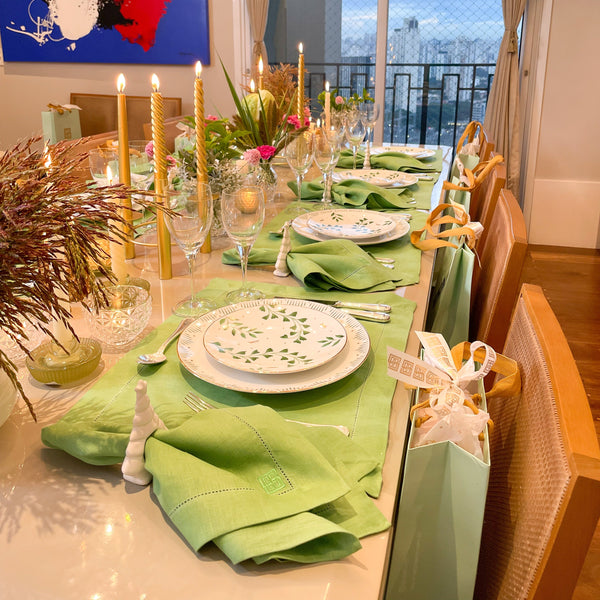 JOGO AMERICANO LINHO PURO BARRA LARGA PREMIUM VERDE FOLHA 50X39  CM