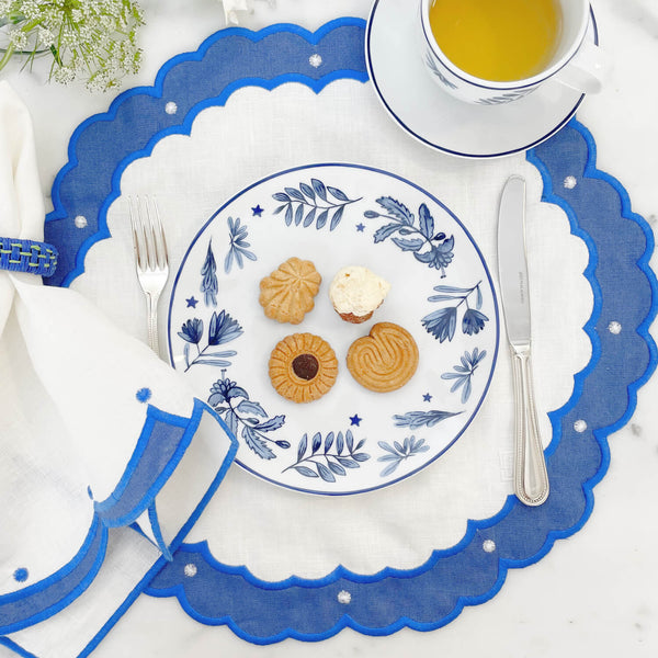 jogo americano de tecido azul