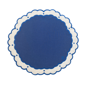 JOGO AMERICANO DE LINHO PURO ROYAL AZUL E MARFIM 43 CM