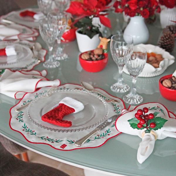 GUARDANAPO DE LINHO PURO NATAL AZEVINHO 50X50CM