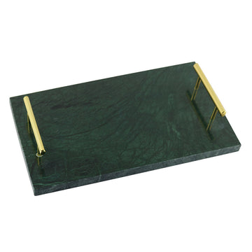 BANDEJA DE MÁRMORE COM ALÇA DOURADA 38 X 27 X 5 CM - VERDE