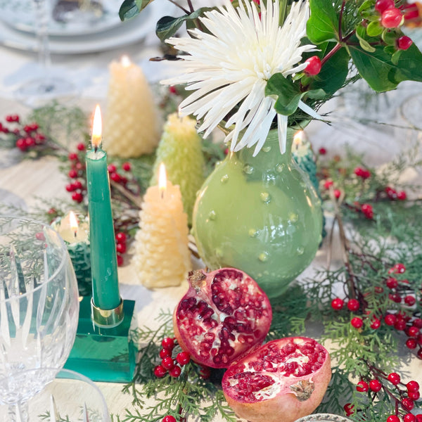 VELAS PARA CASTIÇAL CÔNICA VERDE ESCURO  18 CM - 02 UNIDADES