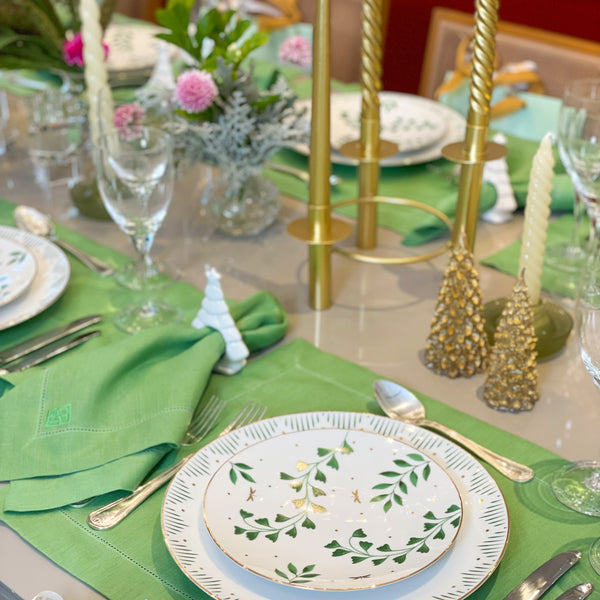 JOGO AMERICANO LINHO PURO BARRA LARGA PREMIUM VERDE FOLHA 50X39  CM